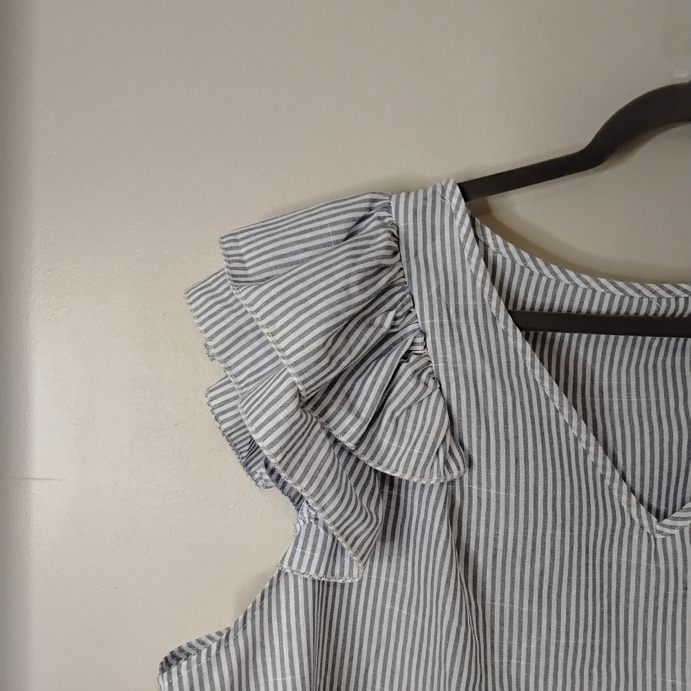Blue Flutter Sleeve Ruffled Blouse - Picture 2 of 7